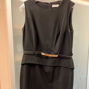 Calvin Klein Black Sleeveless Asymmetrical Peplum Dress with Belt